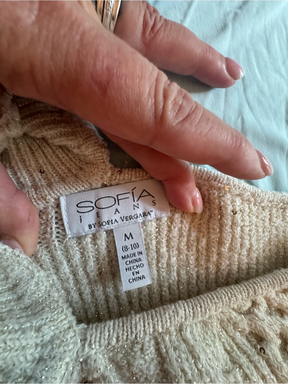 Sophia Jeans by Sophia Verga Cream Off-Shoulder Cable Knit Turtleneck Sweater - Picture 4 of 5